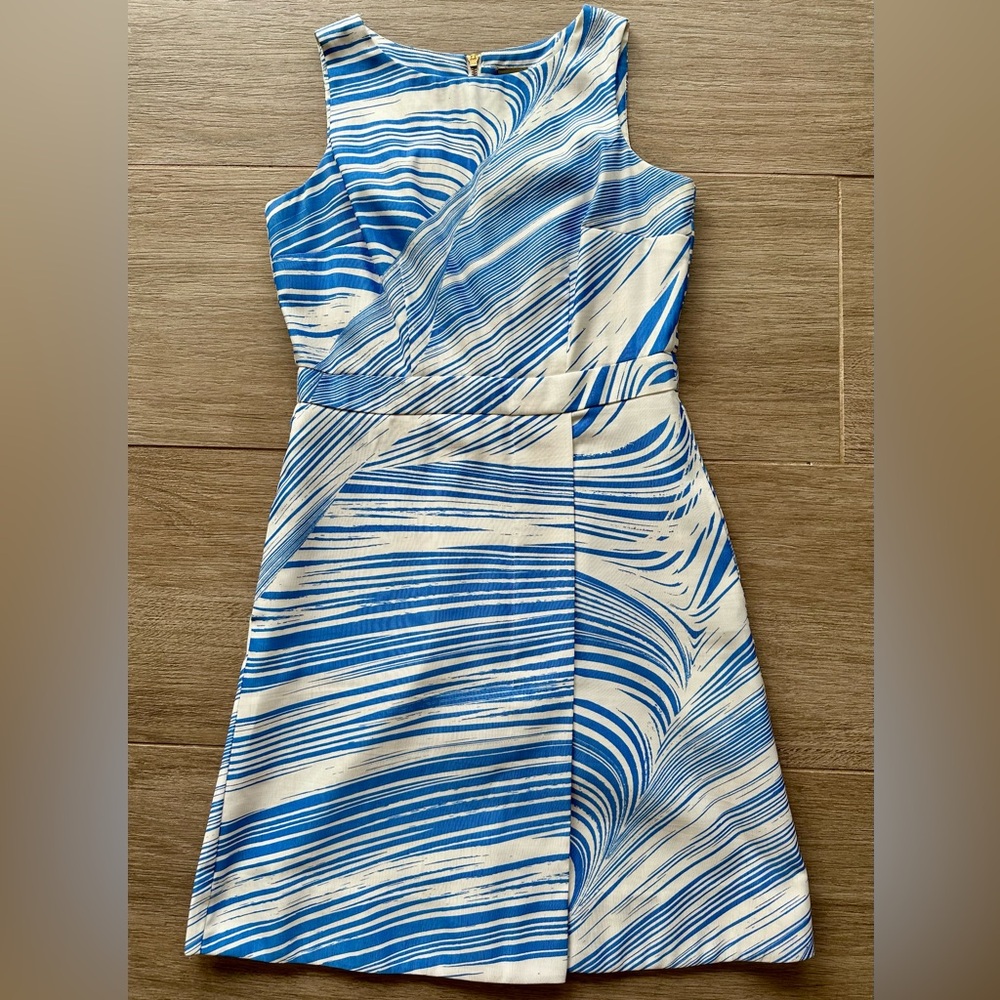 Taylor Blue and White Pleated Sheath Dress, Size 8